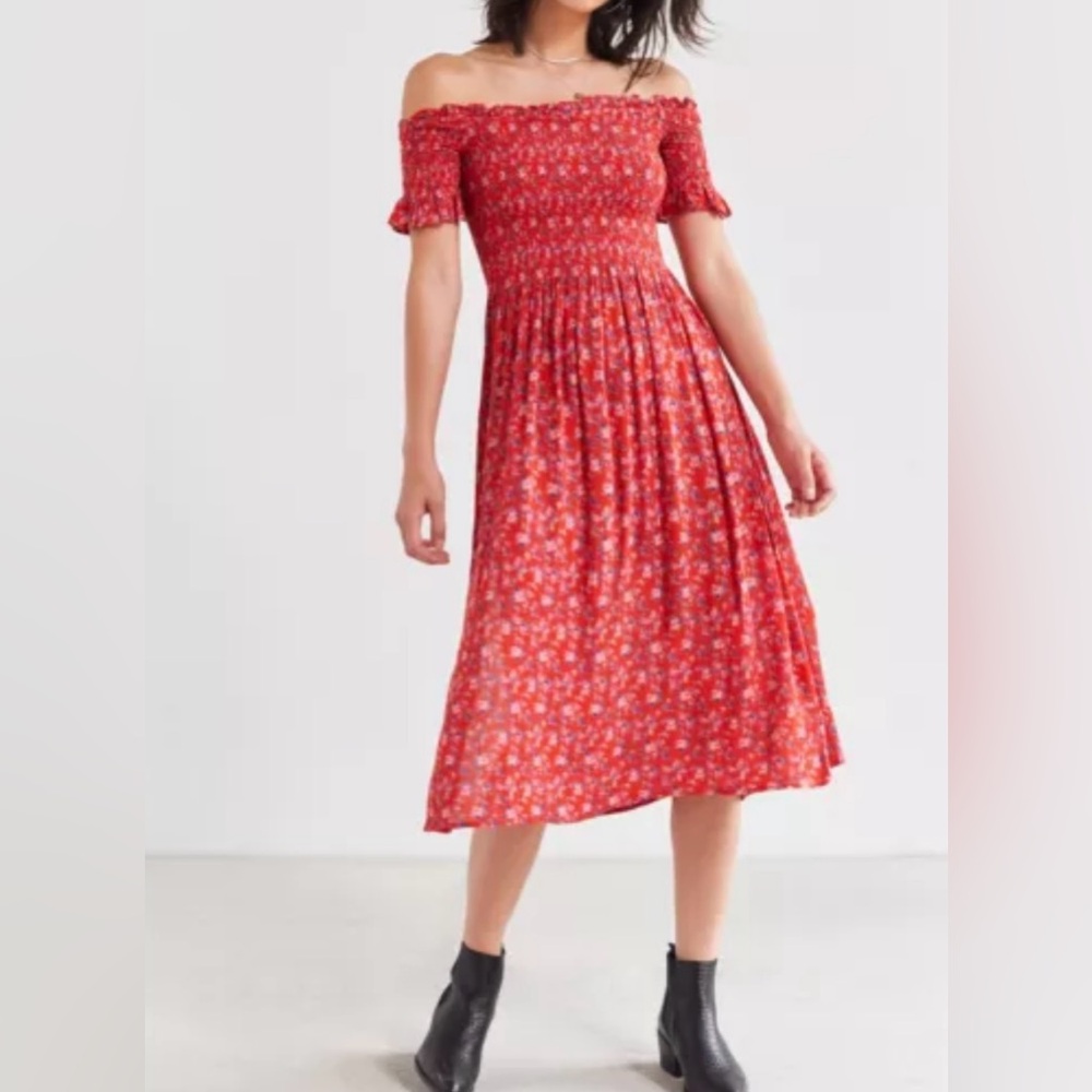 Kimchi blue red off the shoulder smocked dress size XS